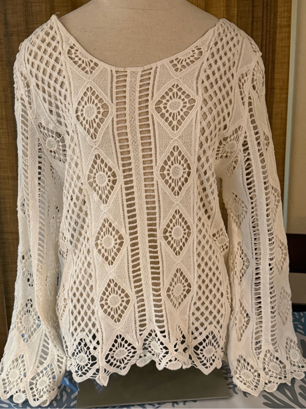 Women's Cream Crochet Tunic Top